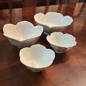 Lotus White 1 large 8โ 1 med 6" and 4.5" Dipping Bowls Side Serving